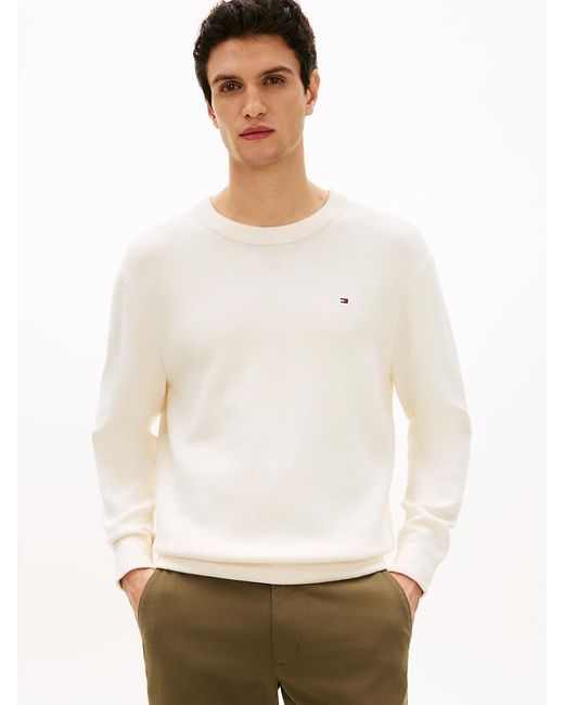 Tommy Hilfiger White Flag Embroidery Crew Neck Relaxed Jumper for men