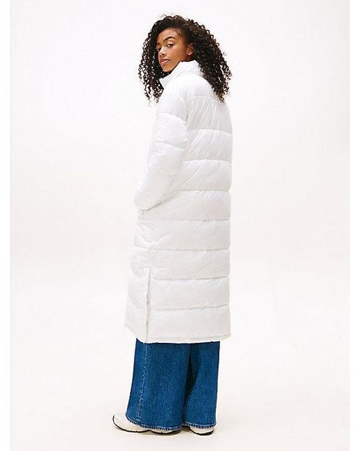 Tommy Hilfiger Lang Pufferjack Met Opvouwbare Capuchon in het Blue