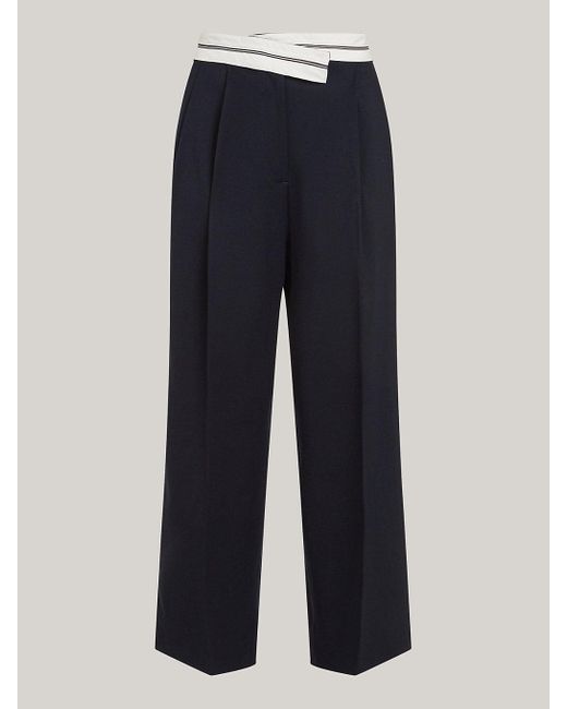 Tommy Hilfiger Blue Crossover Waistband Pleated Wide Leg Trousers