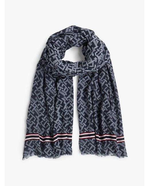 Tommy Hilfiger Blue Th Monogram Lightweight Scarf