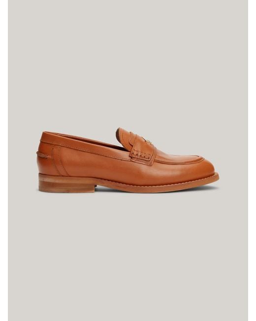 Tommy Hilfiger Brown Crest Classics Napa Leather Loafers