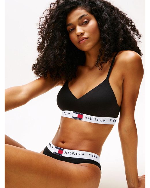 Bralette Push Up Imbottita Con Logo di Tommy Hilfiger in Black