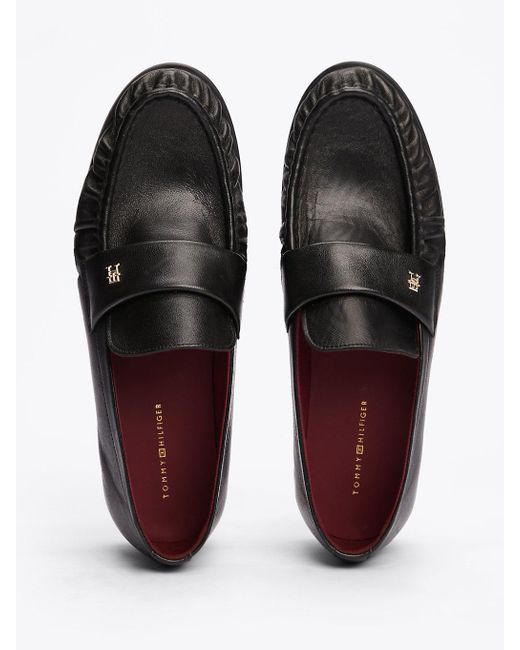 Tommy Hilfiger White Th Monogram Leather Pleated Loafers