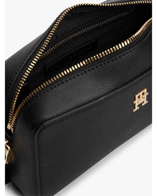 Tommy Hilfiger Black Th Monogram Textured Crossbody Camera Bag