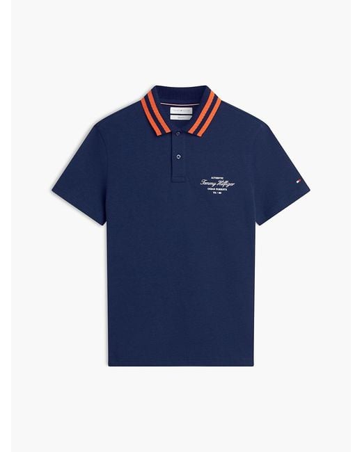 Tommy Hilfiger Blue Regular Fit Tipped Collar Jersey Polo Shirt for men