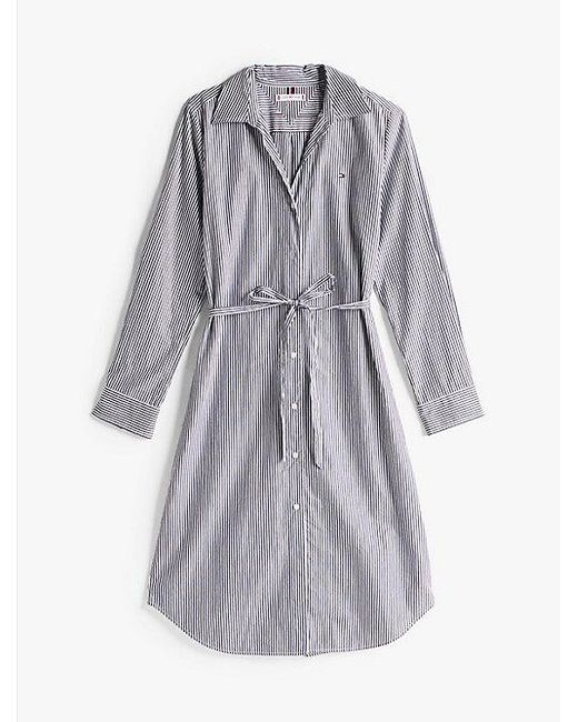 Tommy Hilfiger Gestreepte Poplin Midi-Overhemdjurk in het Blue