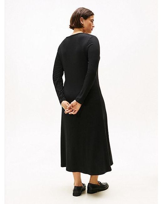 Tommy Hilfiger Curve Fit And Flare Geribde Midi-Jurk in het Black