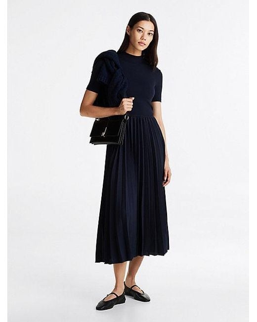 Vestido Midi Plisado De Corte Evasé Tommy Hilfiger de color Blue