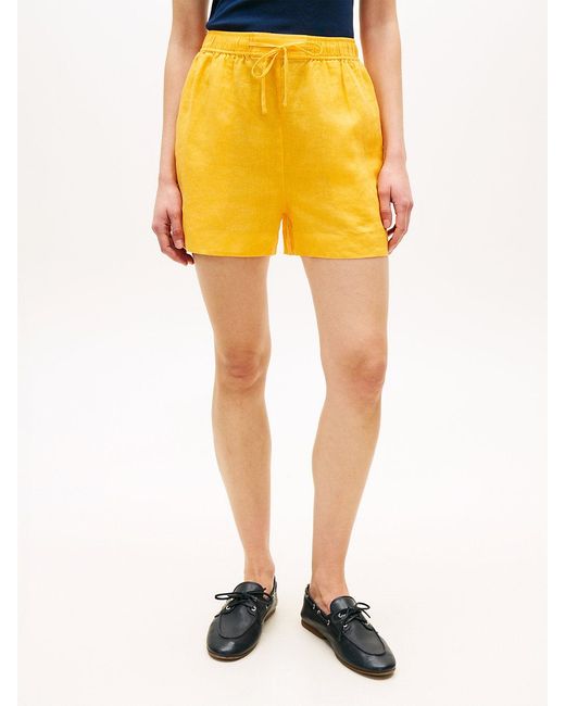Tommy Hilfiger Yellow Flag Embroidery Pure Linen Shorts