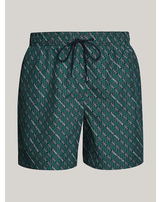 Tommy Hilfiger Green Essential Print Mid Length Swim Trunks for men