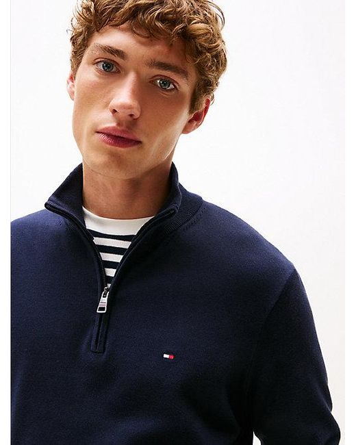 Tommy Hilfiger Trui Met Opstaande Hals En Halve Rits in het Blue voor heren