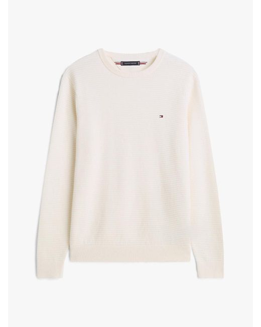 Tommy Hilfiger White Textured Knit Crew Neck Jumper for men