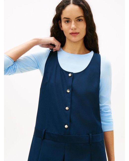 Tommy Hilfiger Blue Tonal Logo Appliqué Pleated Mini Dress