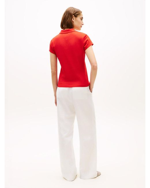 Tommy Hilfiger Red 1985 Slim Fit Logo Embroidery Polo Shirt