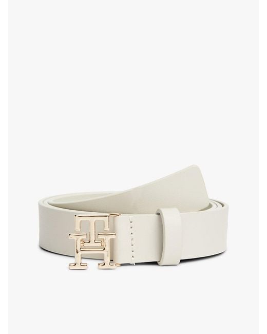 Tommy Hilfiger White Th Monogram Leather Plaque Buckle Belt