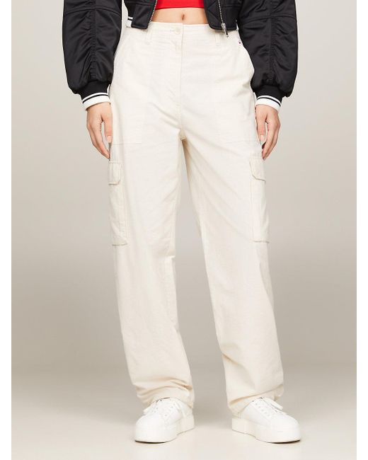 Tommy Hilfiger White Harper High Rise Mom Cargo Trousers