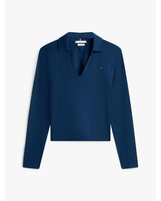 Tommy Hilfiger Blue Slim Fit Long Sleeve Polo Shirt