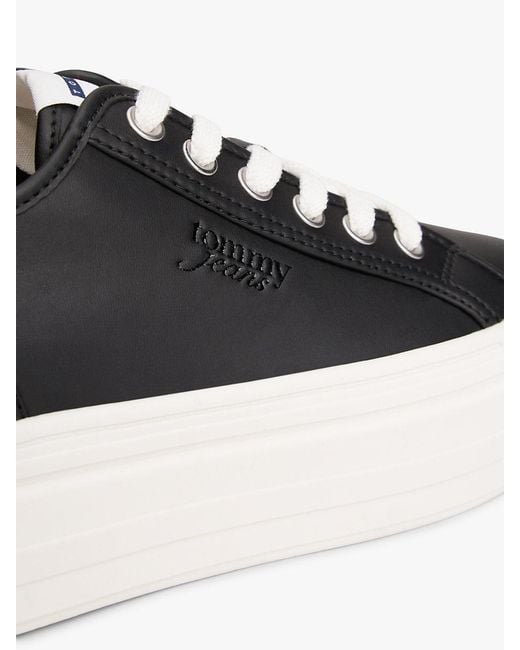 Tommy Hilfiger White Debossed Logo Platform Trainers With Leather