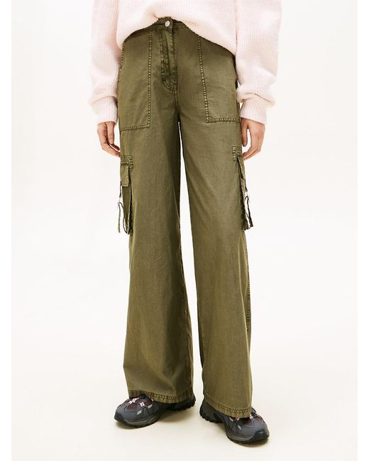 Tommy Hilfiger Natural Wide Leg Twill Cargo Trousers