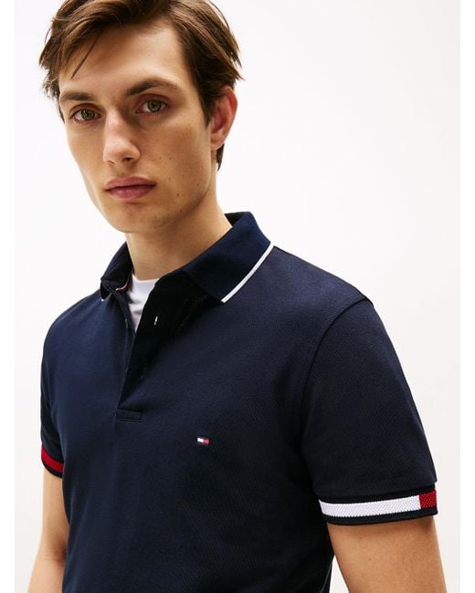 Tommy Hilfiger Blue Slim Fit Signature Cuff Polo Shirt for men