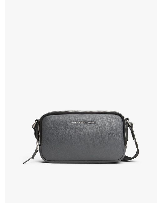 Tommy Hilfiger Gray Premium Leather Logo Camera Bag for men