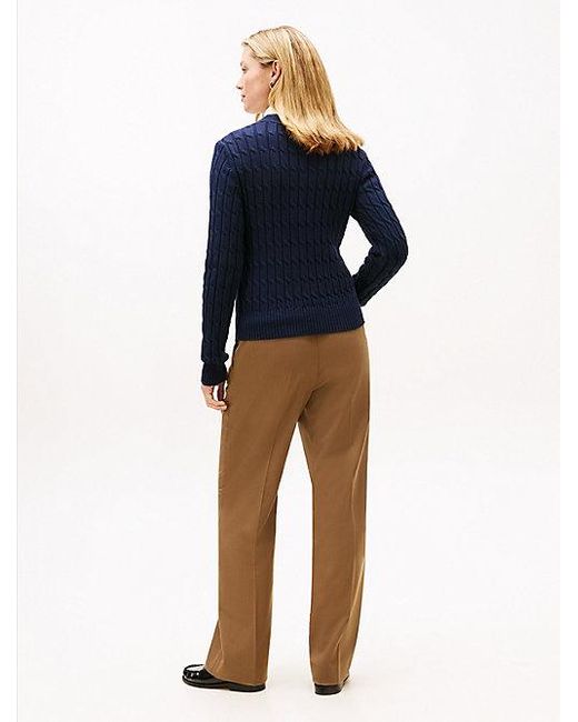 Tommy Hilfiger Blue Zopfmuster-Pullover Mit Rundhalsausschnitt