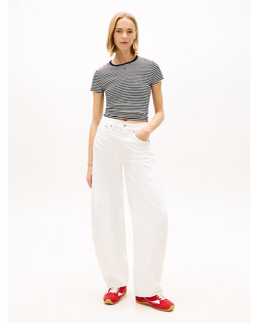 Tommy Hilfiger White Mid Rise Twist Seam Barrel Leg Jeans