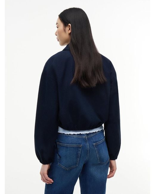 Tommy Hilfiger Blue Seersucker Drawstring Hem Relaxed Coach Jacket