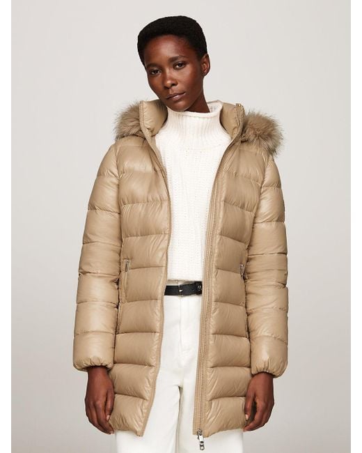 Tommy Hilfiger Natural Down-filled Glossy Hooded Puffer Coat