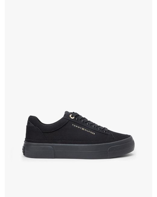 Tommy Hilfiger Black Metallic Logo Canvas Platform Trainers