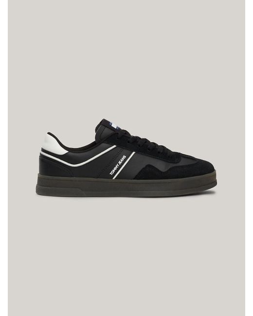 Tommy Hilfiger Black Suede Mixed Texture Court Trainers