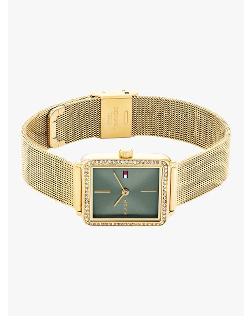Tommy Hilfiger Metallic Gold-plated Crystal-embellished Mesh Strap Watch