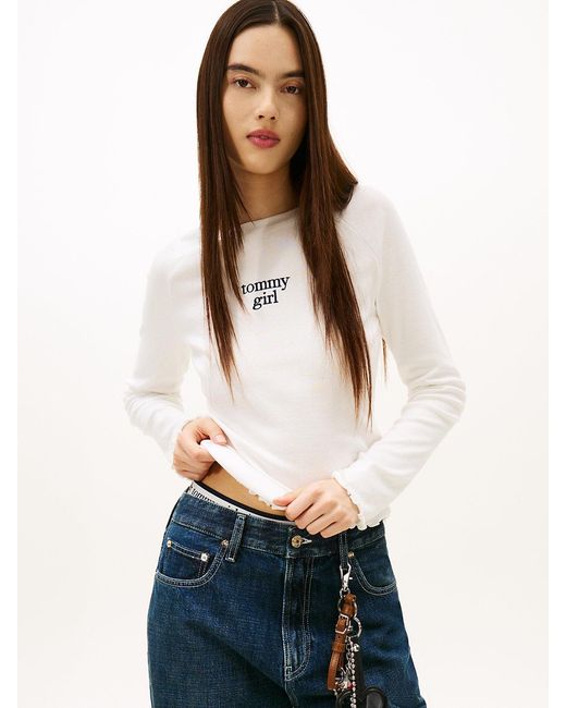 Tommy Hilfiger White Tommy Girl Logo Slim Long Sleeve T-Shirt
