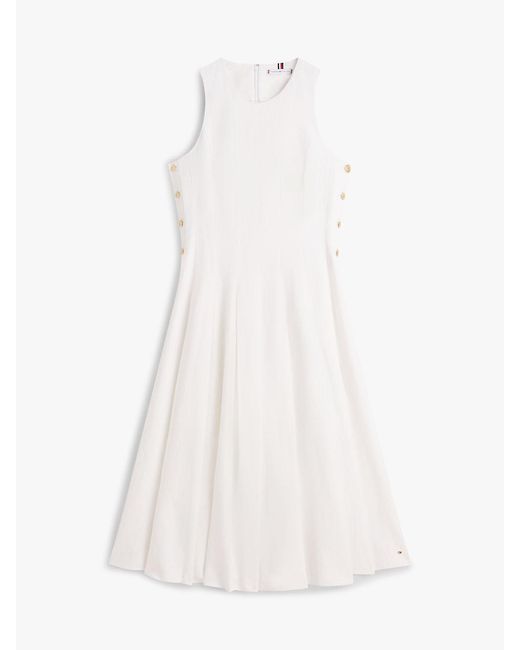 Tommy Hilfiger White Tone Button Linen Blend Midi Dress
