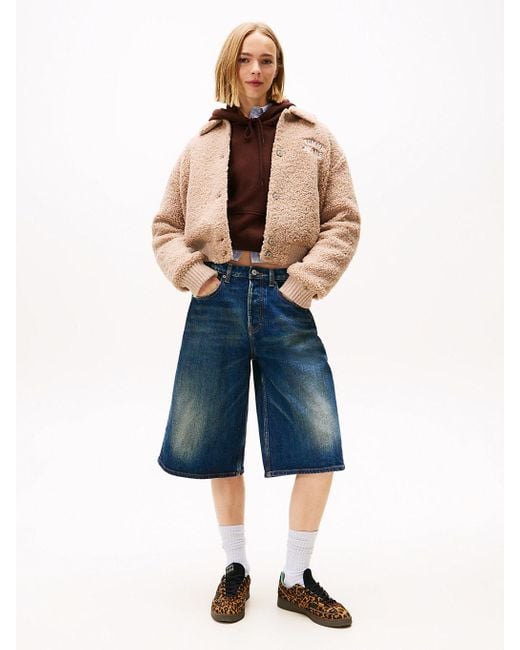 Bomber Universitaire En Polaire À Logo Au Dos Tommy Hilfiger en coloris Natural