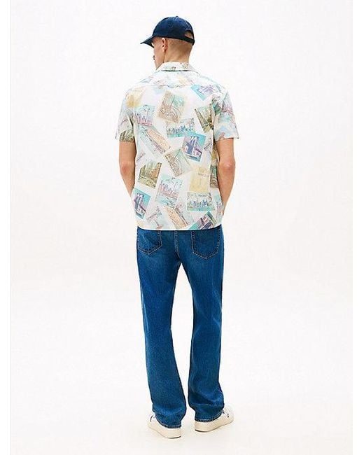 Tommy Hilfiger Regular Overhemd Met Print En Korte Mouwen in het Blue voor heren