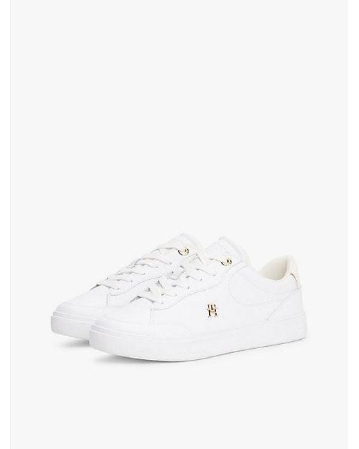 Tommy Hilfiger Leren Court Sneaker Met Th-Monogram in het White