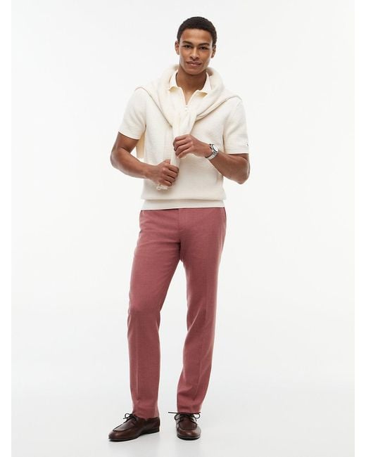 Tommy Hilfiger White Regular Fit Textured Knit Zip Polo Shirt for men