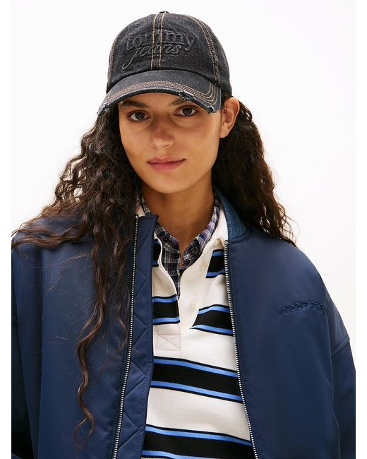 Tommy Hilfiger Black Embossed Logo Denim Baseball Cap