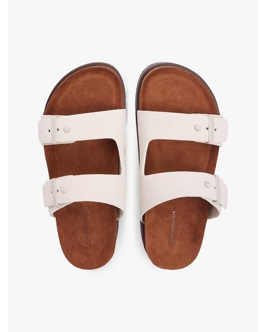 Tommy Hilfiger Pink Suede Buckle Cork Footbed Serrated Sandals for men
