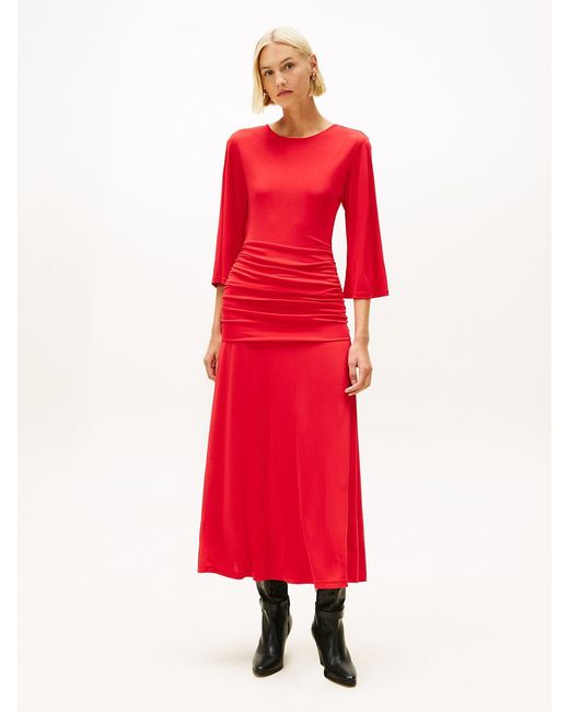 Tommy Hilfiger Festive Crepe Slim Gathered Midi Dress