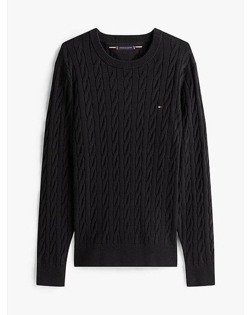 Jersey De Punto Trenzado Con Cuello Redondo Tommy Hilfiger de hombre de color Black