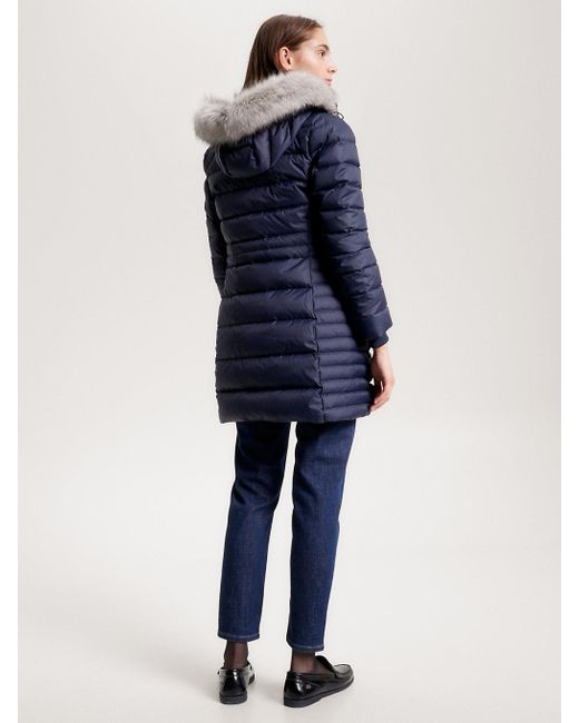 tommy jeans essential faux fur hood padded down coat blue