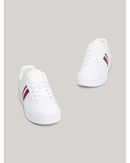 Tommy Hilfiger Essential Court Sneaker Van Leer Met Tape in het White