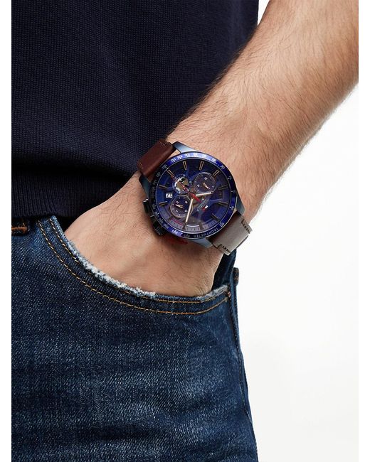 Tommy Hilfiger Blue Dial Leather Strap Chronograph Watch for men