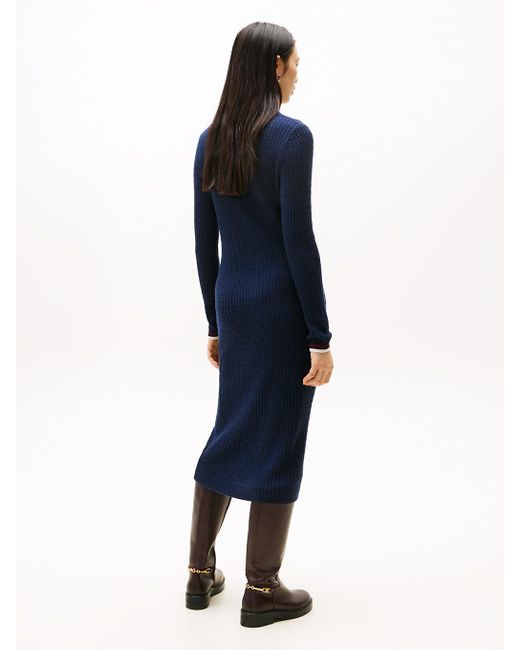 Vestito Pullover Midi Con Cashmere di Tommy Hilfiger in Blue