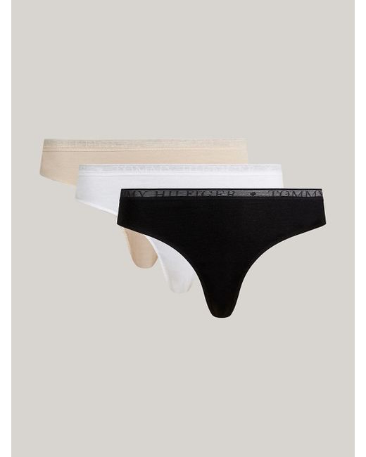 Tommy Hilfiger Black 3-pack Logo Lace Thongs