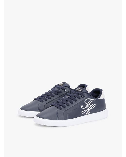 Tommy Hilfiger Blue Hilfiger Icon Leather Logo Embroidery Court Trainers