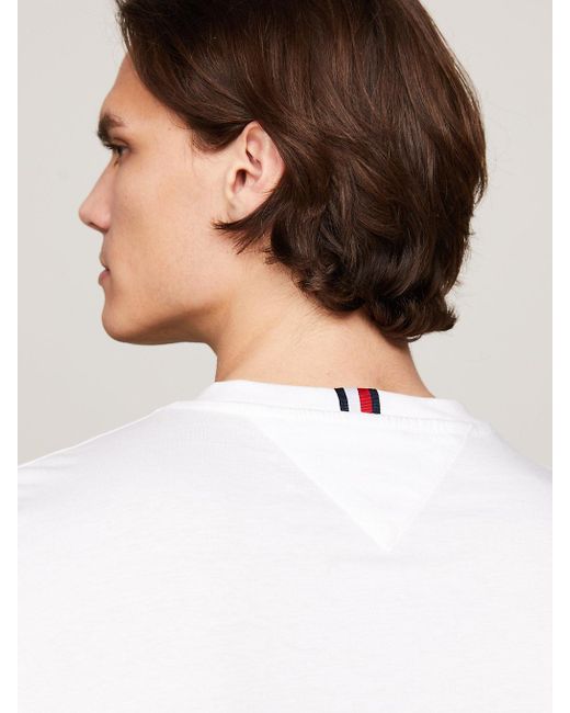 Tommy Hilfiger White Stripe Logo Long Sleeve T-shirt for men