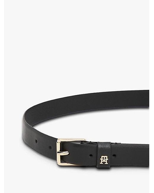 Cinturón De Piel Con Hebilla Cuadrada Y Monograma Th Tommy Hilfiger de color Black